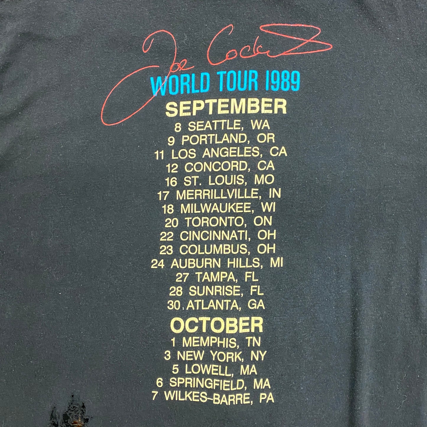 Vintage Thrashed 1989 Joe Cocker World Tour Black Band Tee - Size XL
