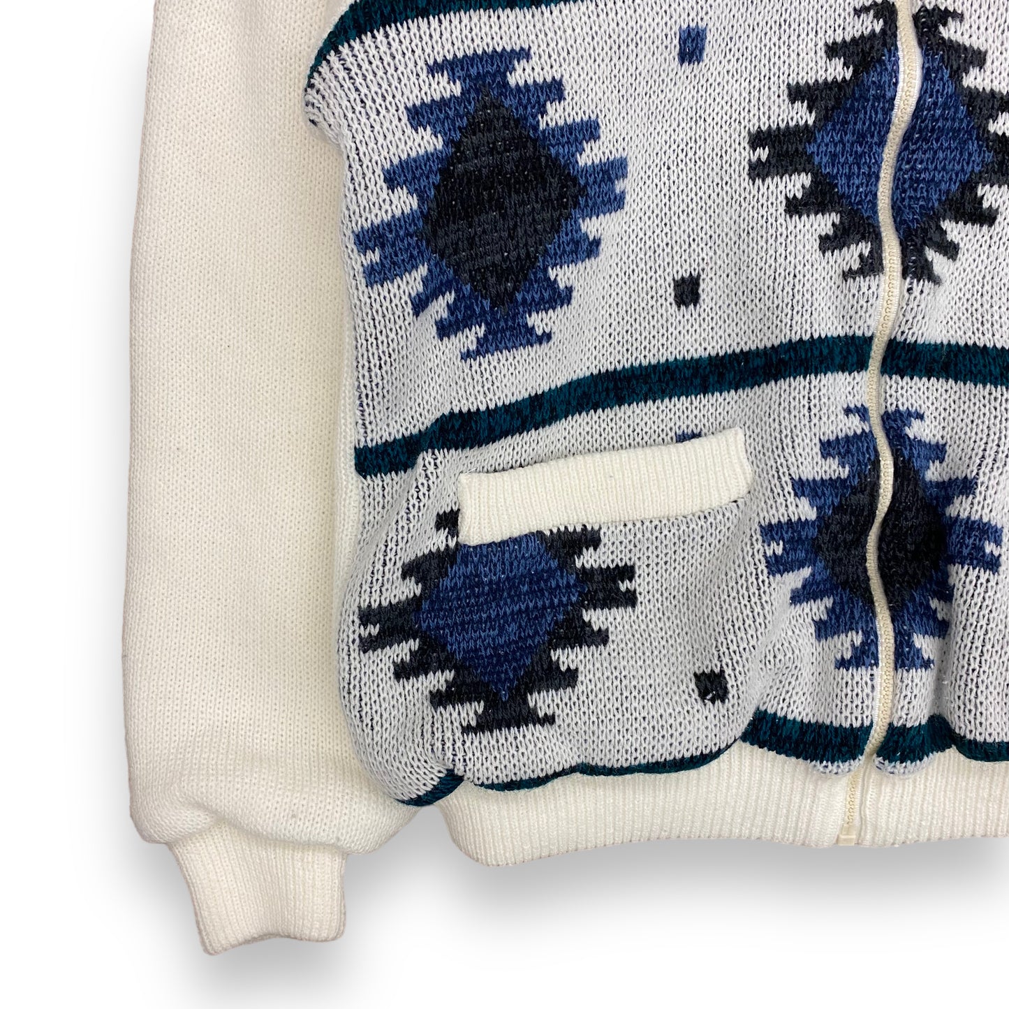 Vintage 1990s Southwestern Knit Zip Up Waffle Lined Sweater - Size Medium