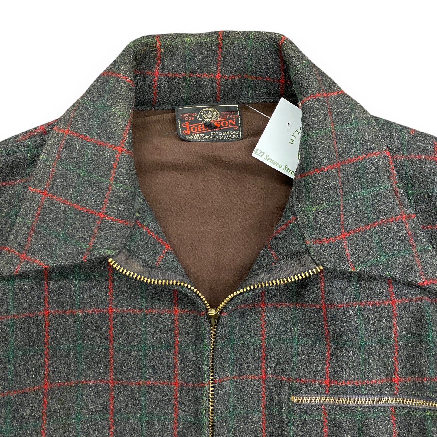 Vintage 1960s Johnson Woolen Mills Wool Plaid Zip Up Jacket - Size Large