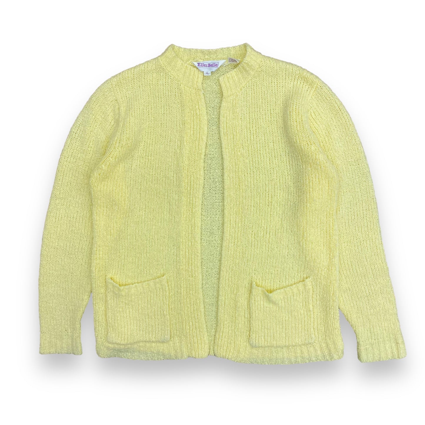 Vintage Light Yellow Knit Cardigan Sweater - Size Large