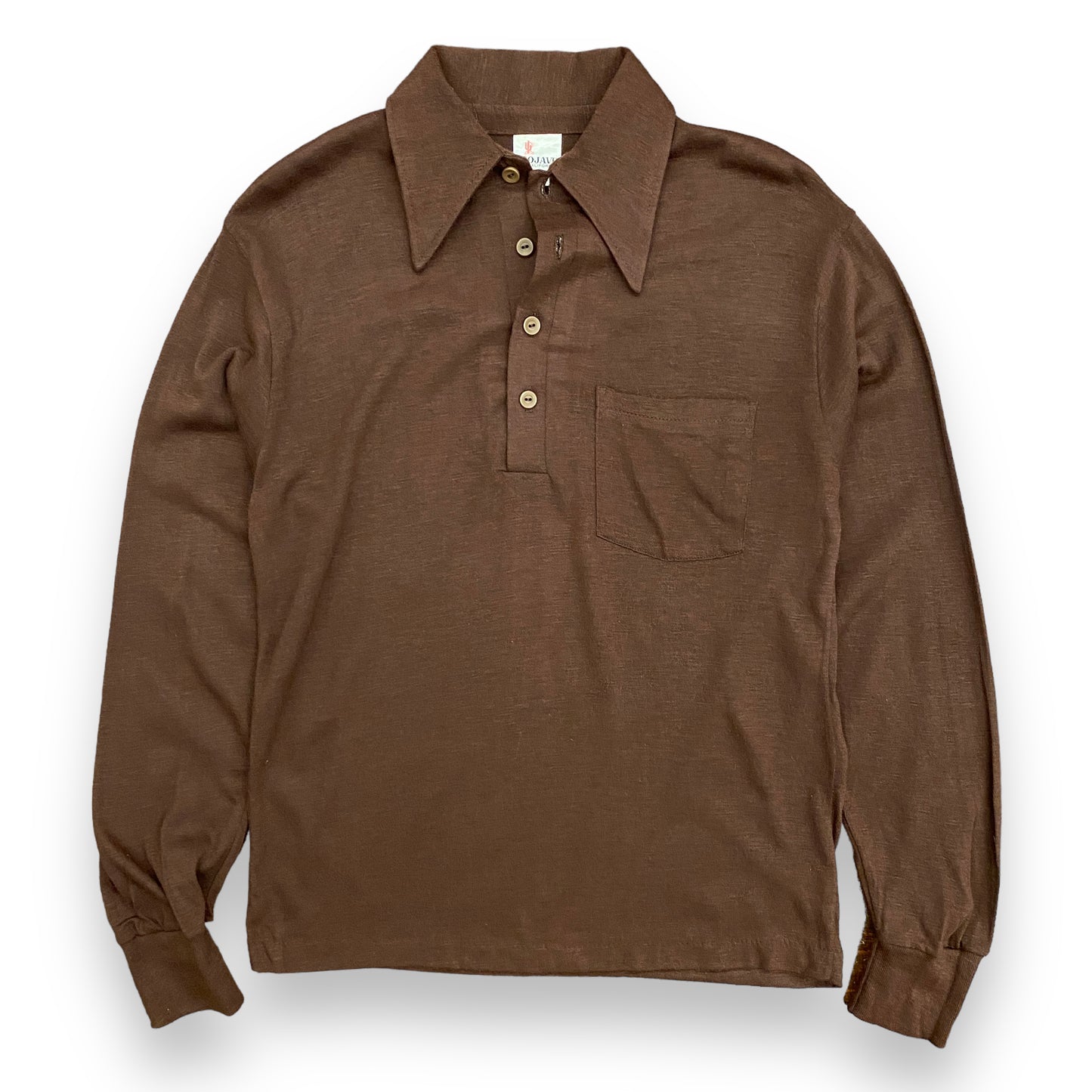 70s Mojave of California Brown Half Button Long Sleeve Polo - Size Medium