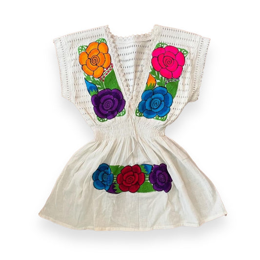 Vintage Cotton & Linen Floral Needlework Top - Size S/M