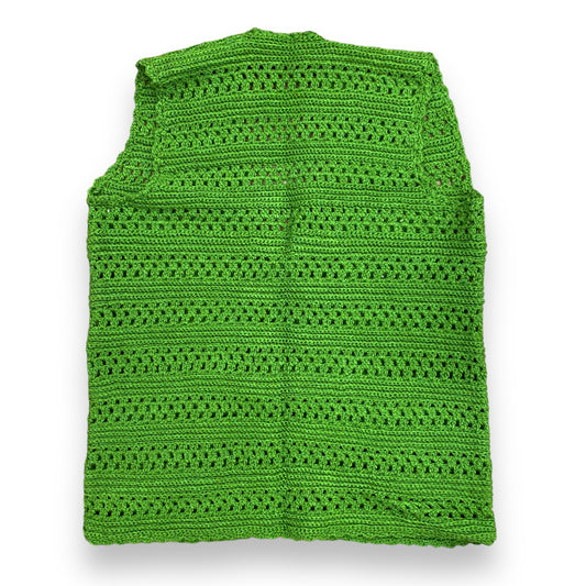 Vintage 1970s Hand Knit Emerald Green Vest - Size M/L