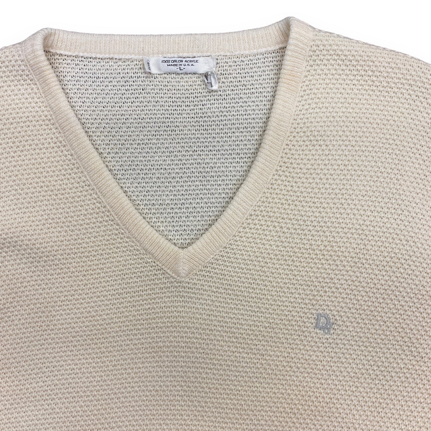 Vintage Christian Dior Cream V-Neck Sweater - Size Large