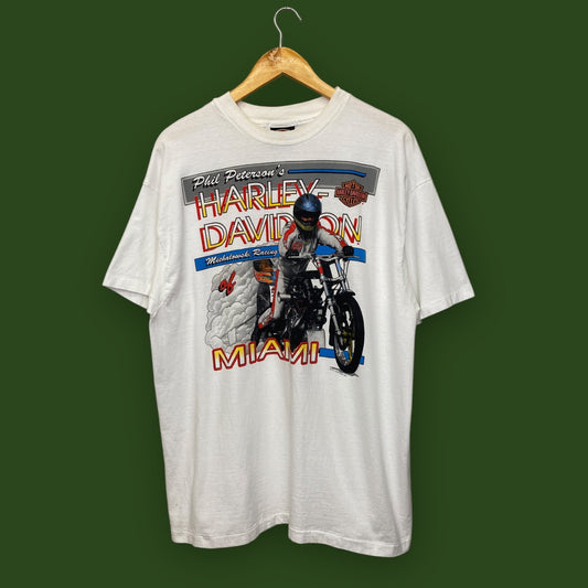 Vintage 1990s Phil Peterson's Harley Davidson Racing Tee - Size XL