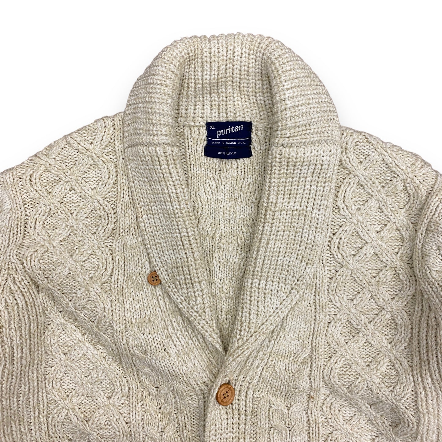 Vintage 1980s Puritan Cable Knit Shawl Collar Sweater - Size XL
