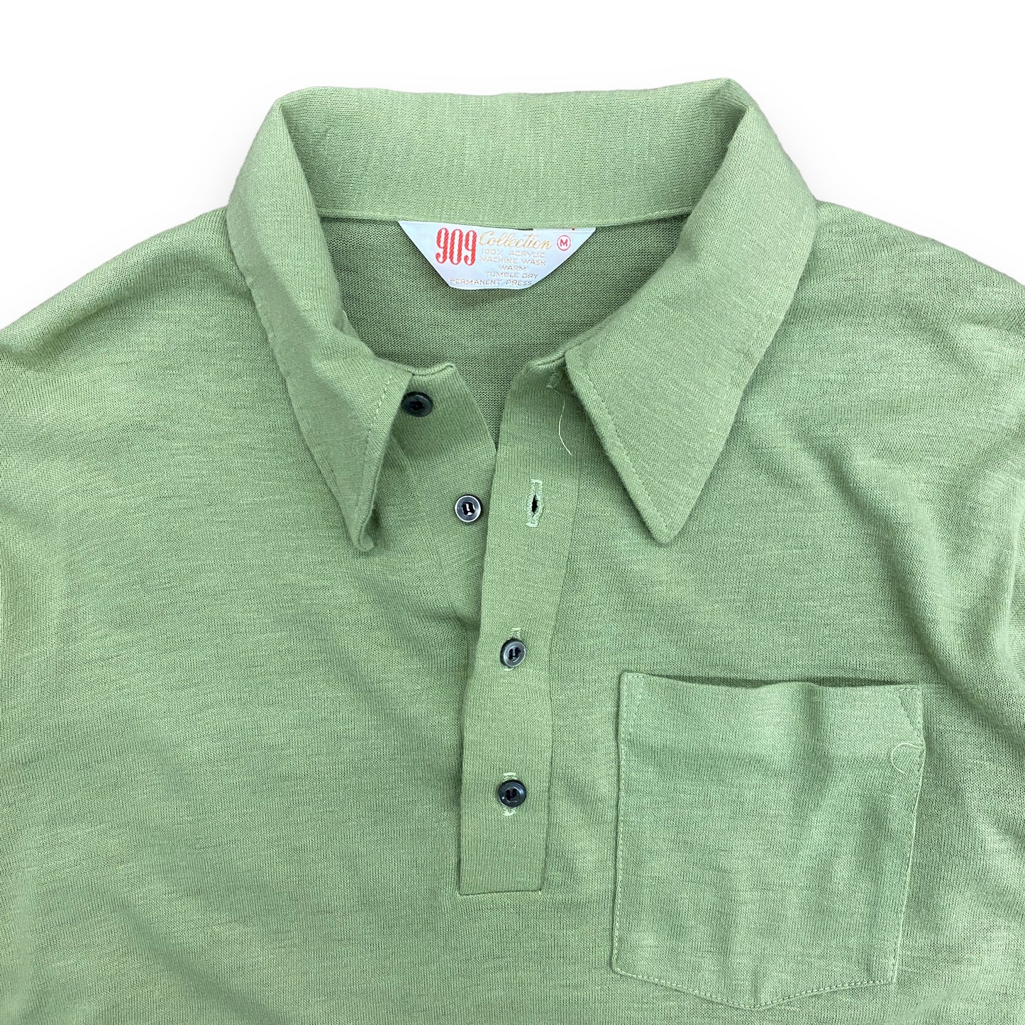 Vintage 1970s Sage Green Long Sleeve Polo - Size Medium