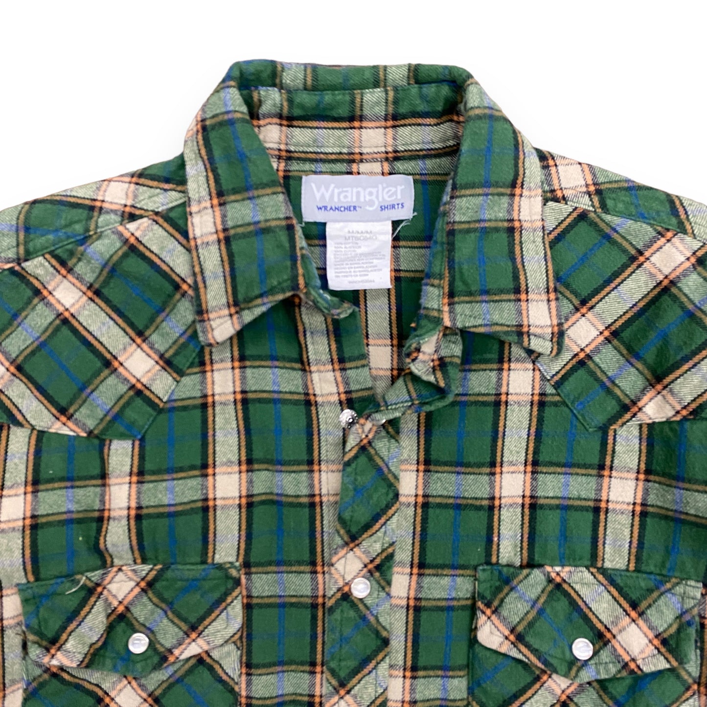 Wrangler Wrancher Green Plaid Pearl Snap Western Shirt - Size Medium