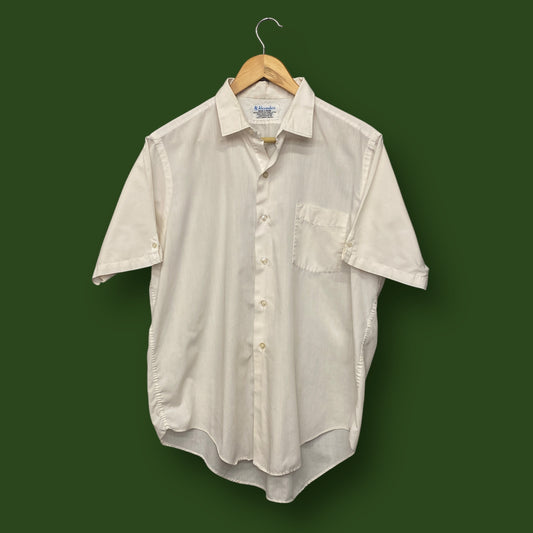 1970s Sanforized White Short Sleeve Button Up - Size Large