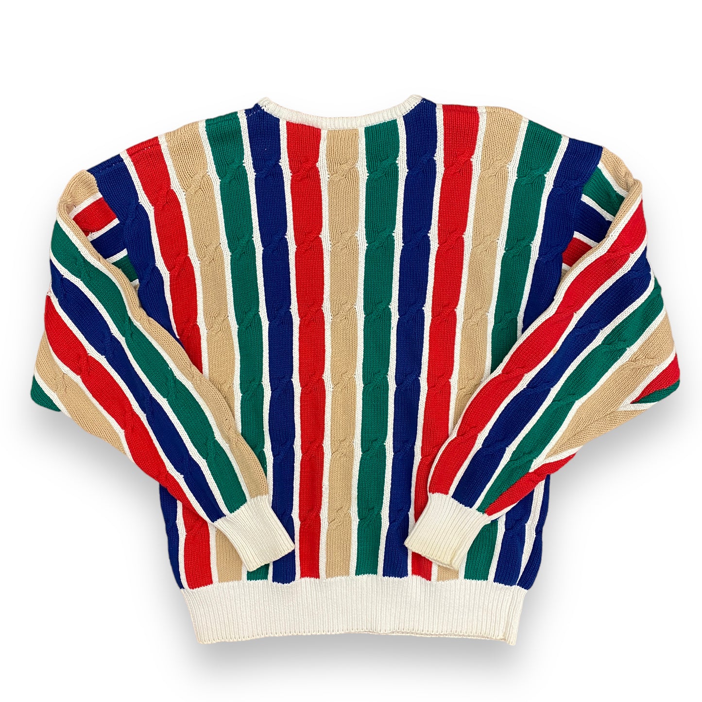 Vintage 1980s Stanley Blacker Striped Cable-Knit Sweater - Size Medium