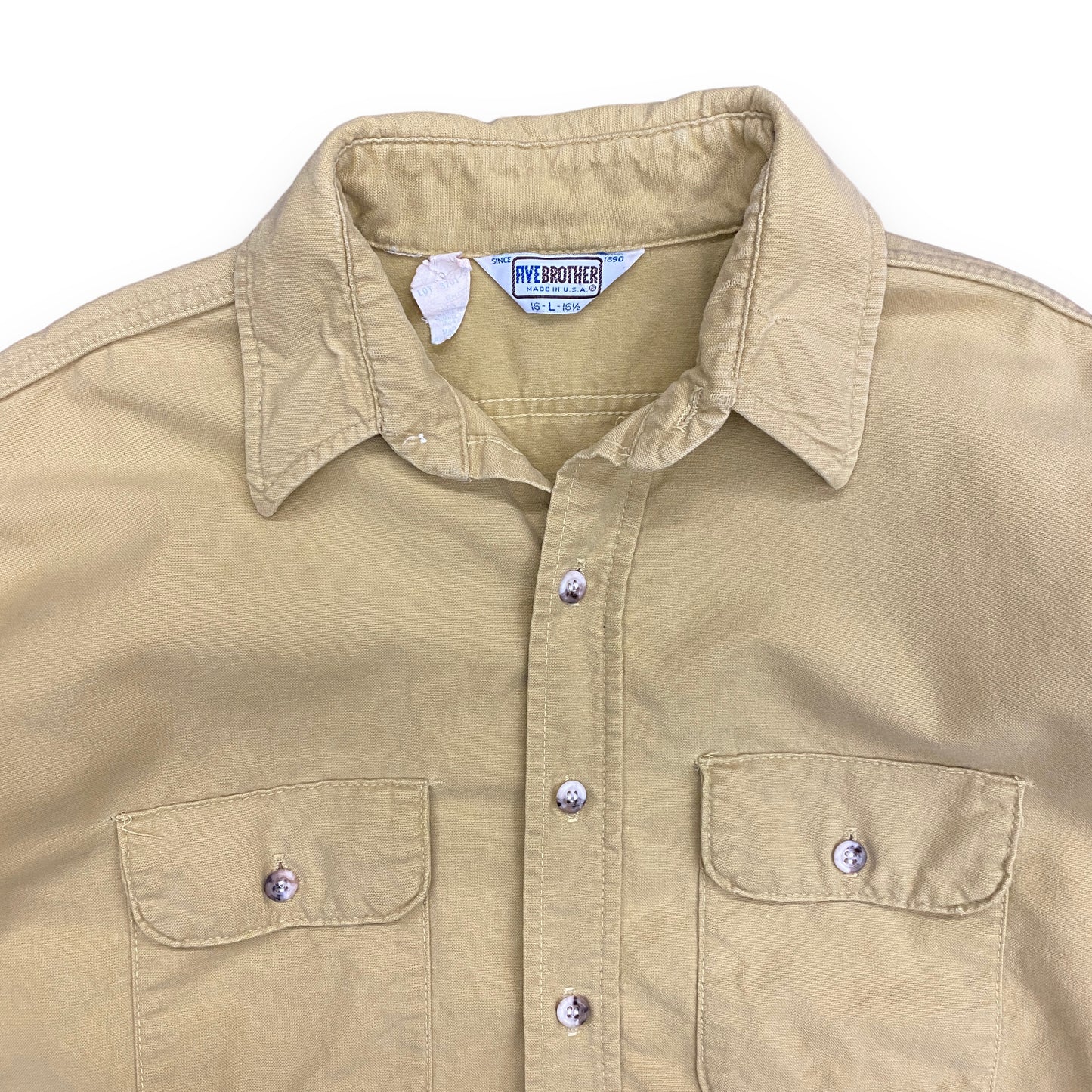1980s Five Brother Tan Chamois Button Up Shirt - Size Large