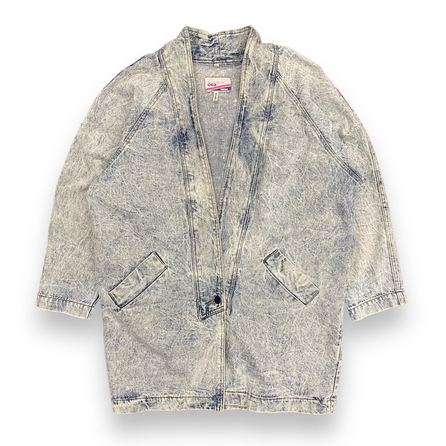 90s DEB Acid Washed Denim Single Button Trench Coat - Size Small