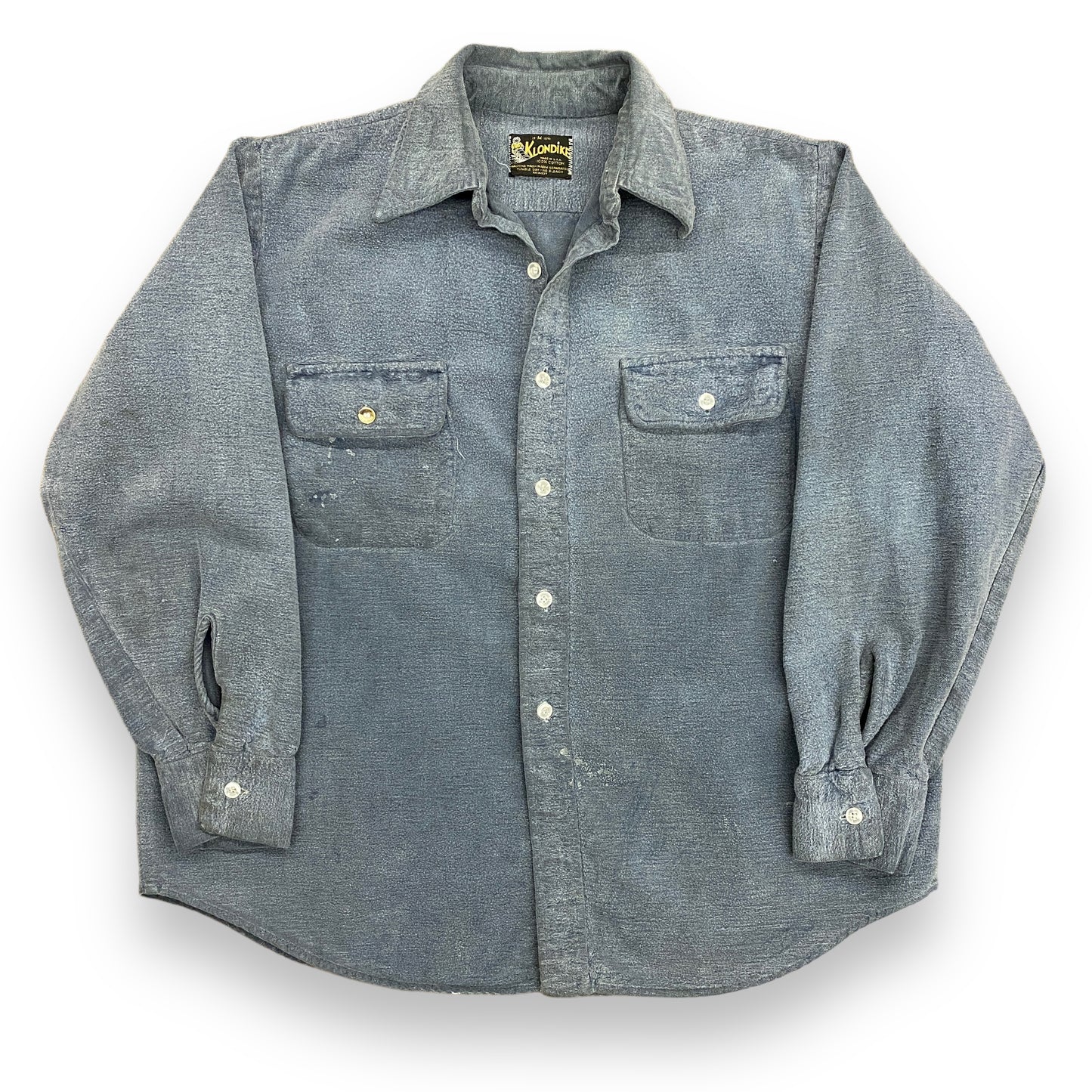 1970s Klondike Blue-Gray Cotton Flannel Button Up - Size Medium