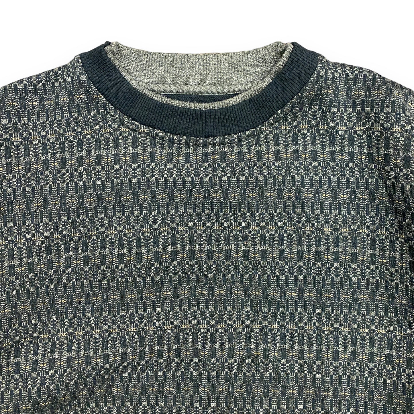 Vintage 90s Geometric Knit Double Collar Sweatshirt - Size Large