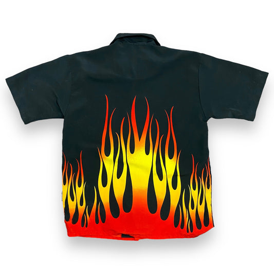 Y2K "Flames" AOP Short Sleeve Button Up Shirt - Size Large