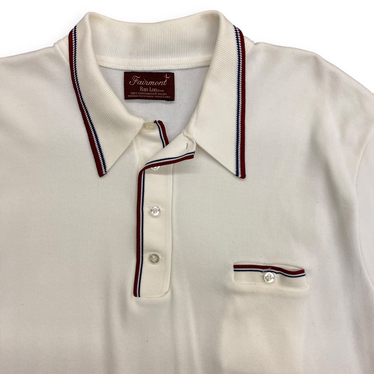 Vintage 1970s Cream Polyester Polo - Size Large