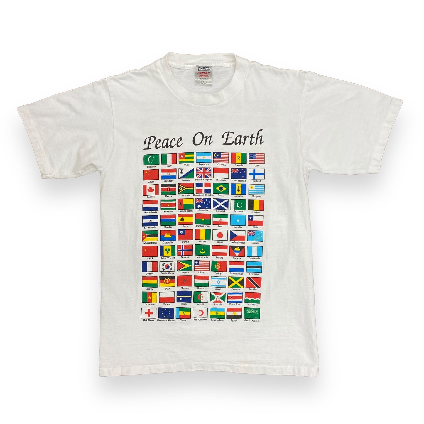 1990s "Peace on Earth" Country Flags Tee - Size Large