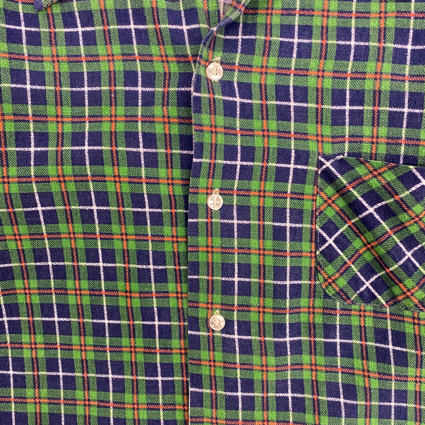 Vintage 1970s Permanent Press Green & Blue Flannel - Size Medium