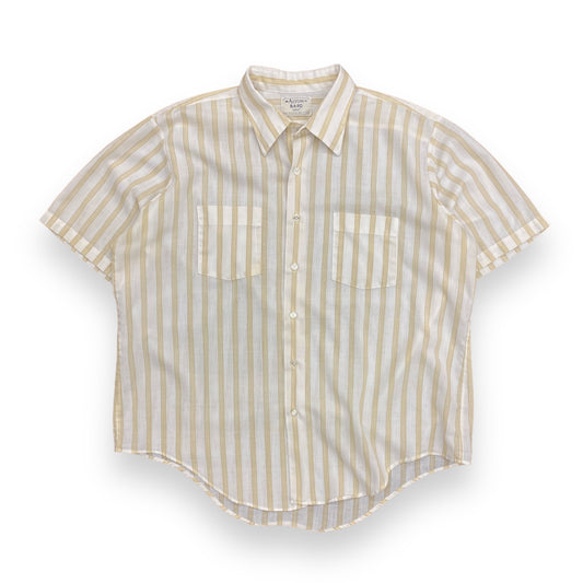 1980s Arrow "Bard Kent" White & Tan Striped Short Sleeve Button Up - Size XL