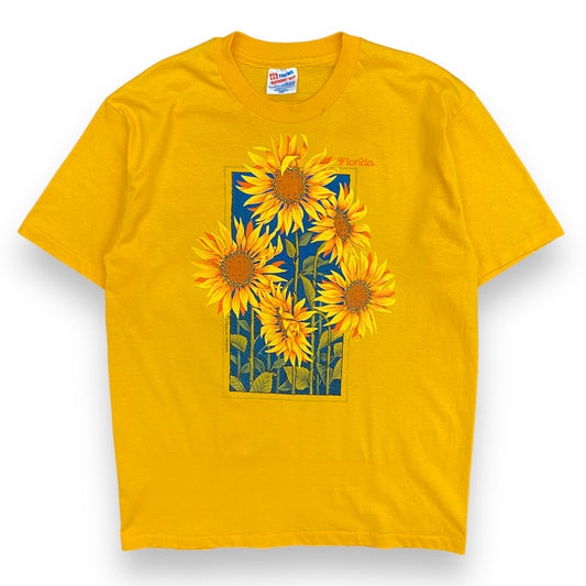 Early 1990s Sunflowers Single Stitch Yellow Tee - Size Large