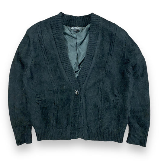 1980s Venesha Black Angora Wool Cardigan Sweater - Size XL