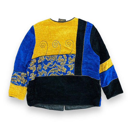 Vintage Embroidered Blue & Gold Tapestry Jacket - Size Large