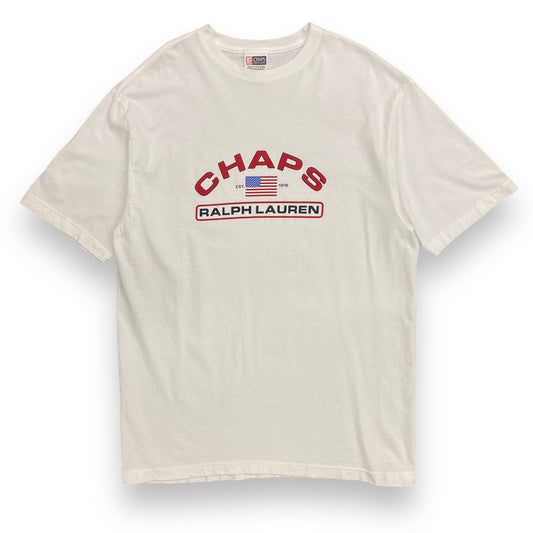 Early 2000s Chaps Ralph Lauren White Logo Tee - Size Medium