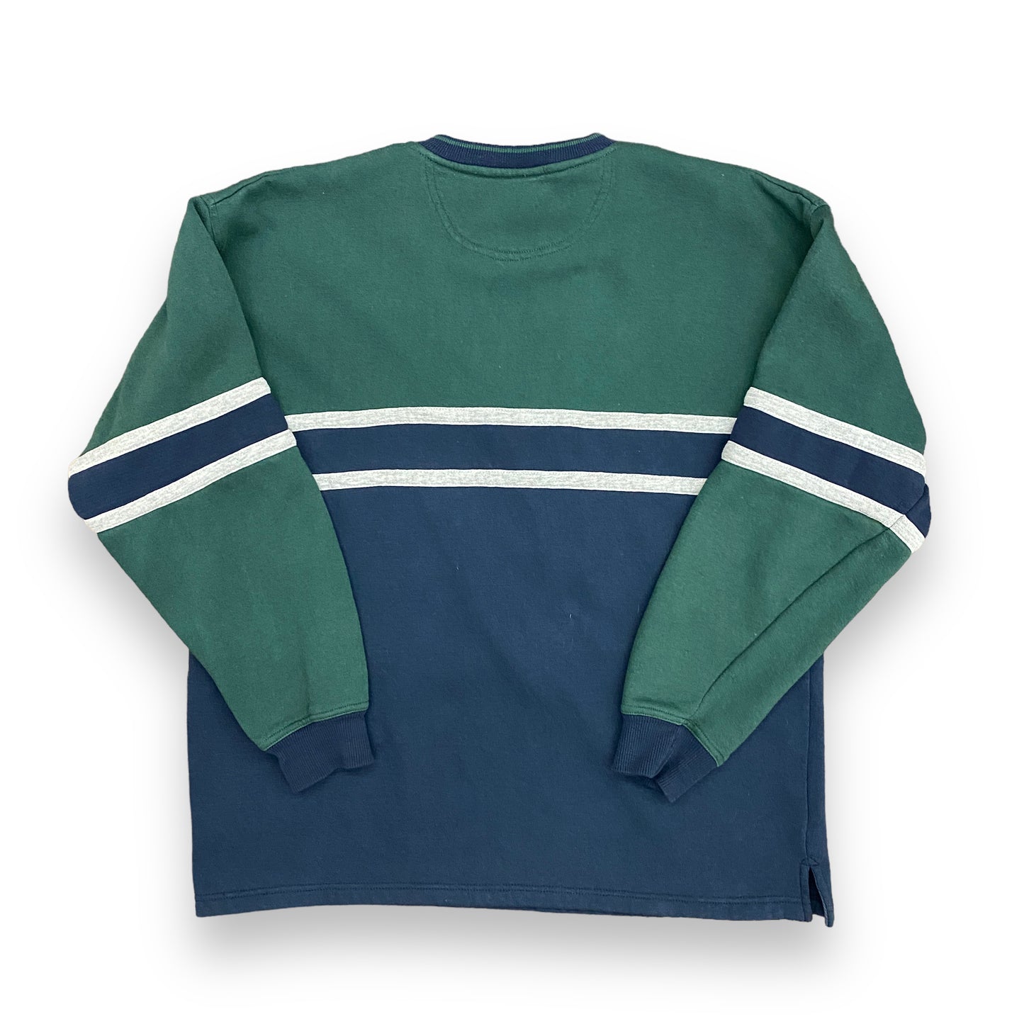1990s Green & Blue Henley Sweatshirt - Size Large