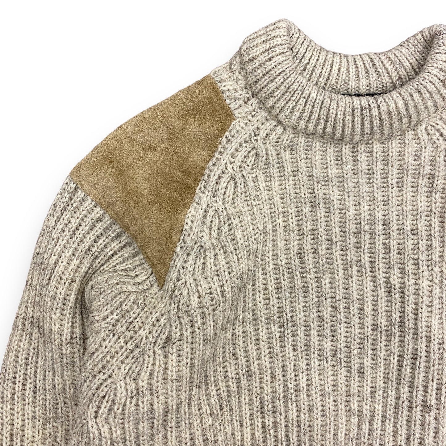 1980s Woolyback British Knitwear Wool & Suede Sweater - Size Large