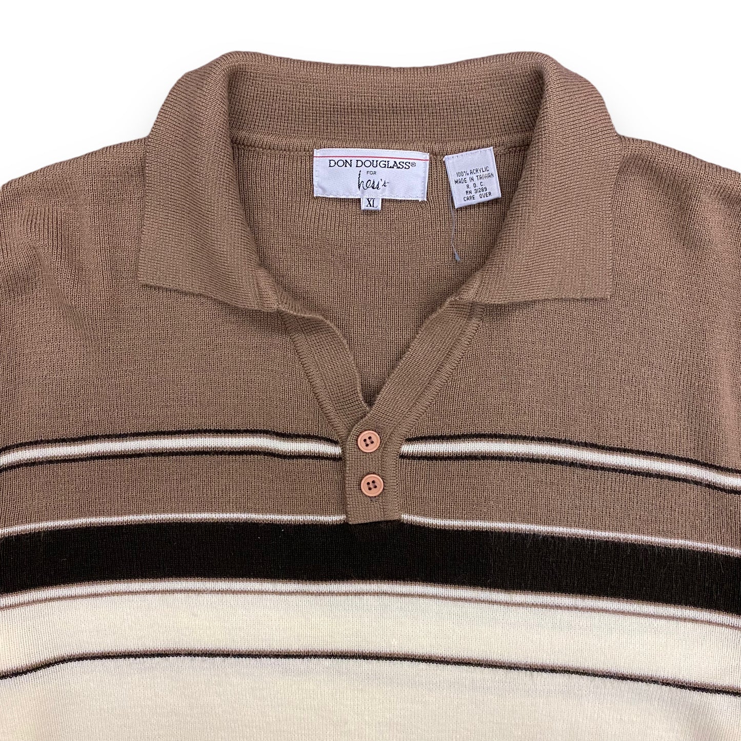 1980s Don Douglass Brown & White Striped Sweater - Size XL