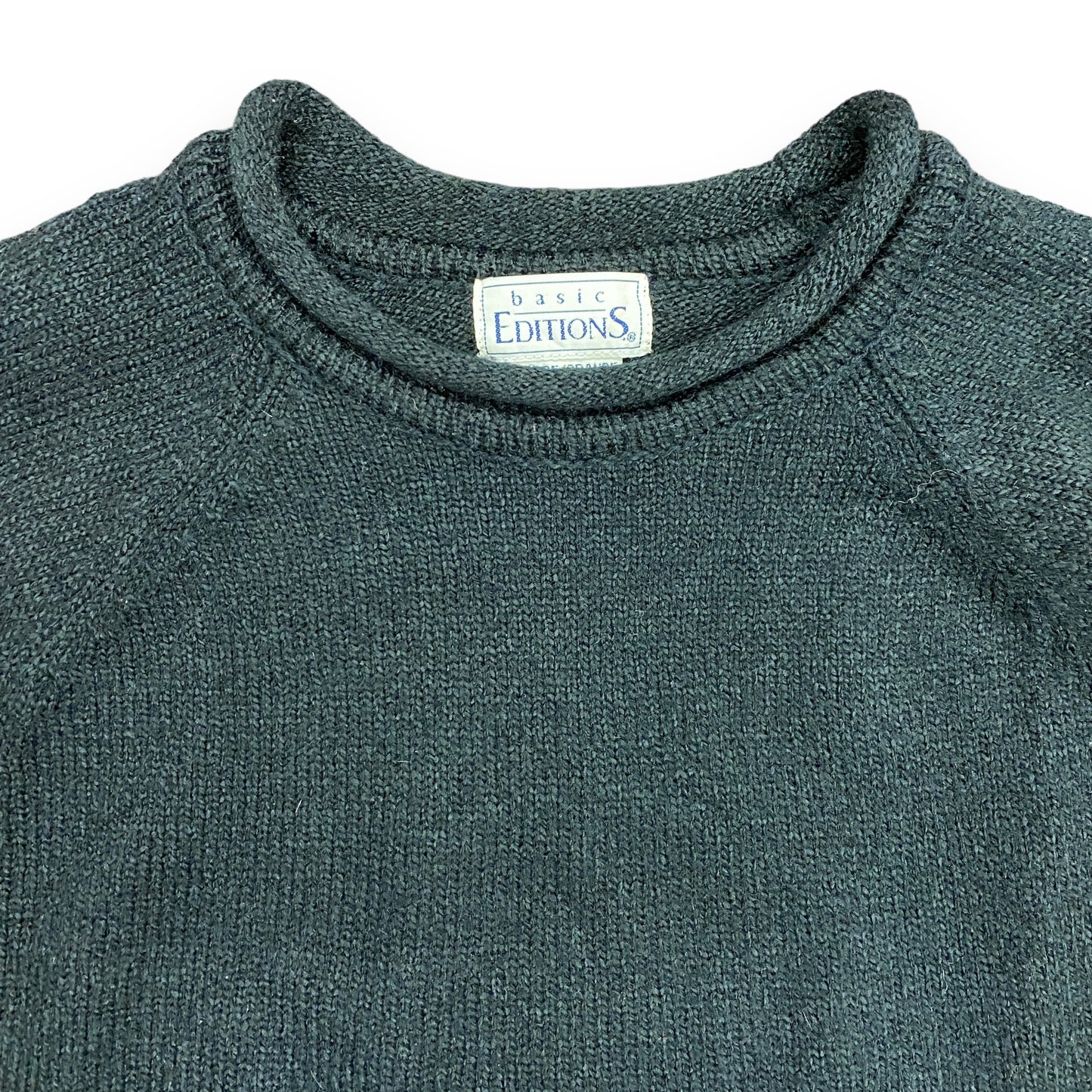 90s Rolled Neck Black Raglan Sweater - Size Large
