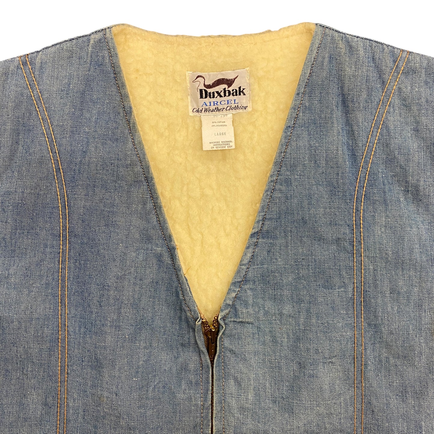 1980s Utica Duxbak Aircel Sherpa Lined Denim Vest - Size Large