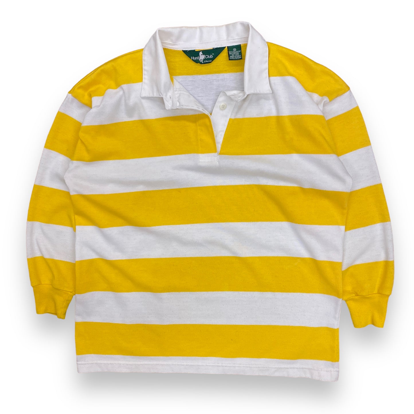 1980s Yellow & White Striped Rugby Shirt - Size Medium