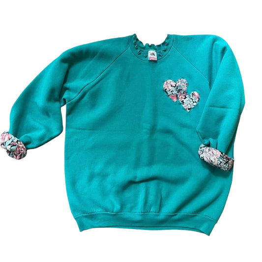 Vintage Handmade Floral Hearts Sweatshirt - Size XL