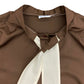 1980s Polyester Chocolate Brown Button Up Blouse  - Size XL