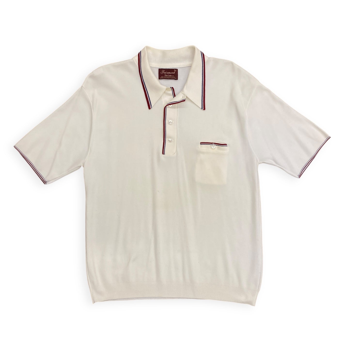 Vintage 1970s Cream Polyester Polo - Size Large