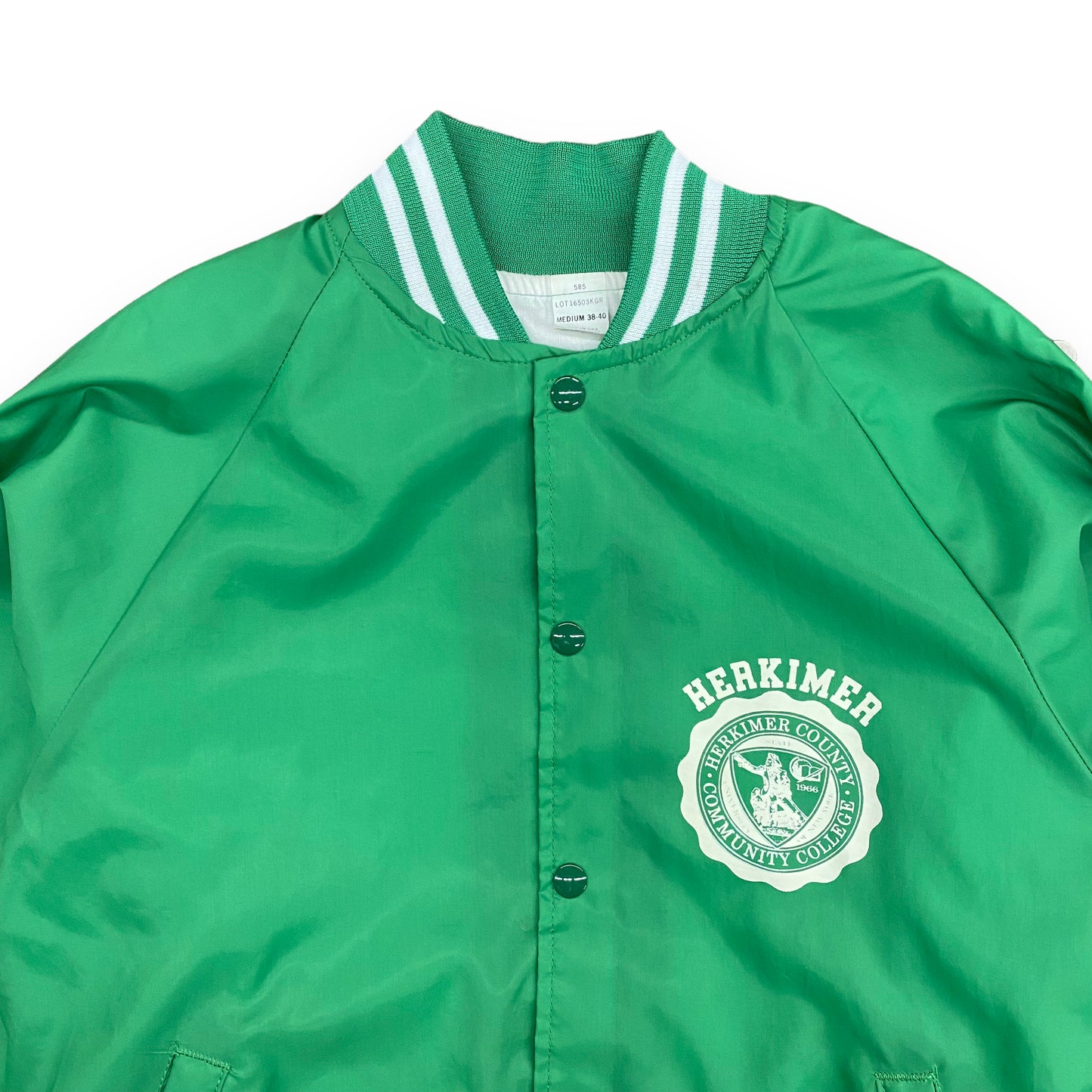 Vintage 80s/90s Herkimer County Community College Green Bomber Jacket - Size Medium