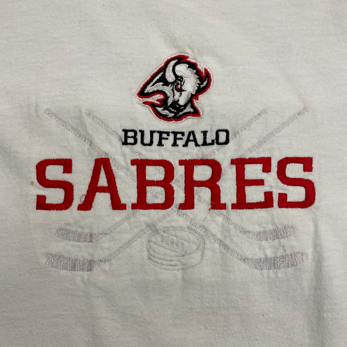 1990s Buffalo Sabres Hockey "Goat Head Logo" Embroidered Tee - Size Large