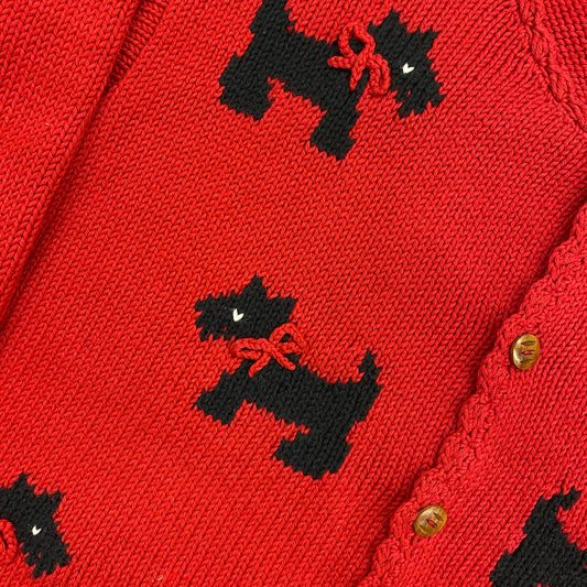 Vintage Hand Knit Red "Dogs" Boxy Fit Cardigan Sweater - Size S/M