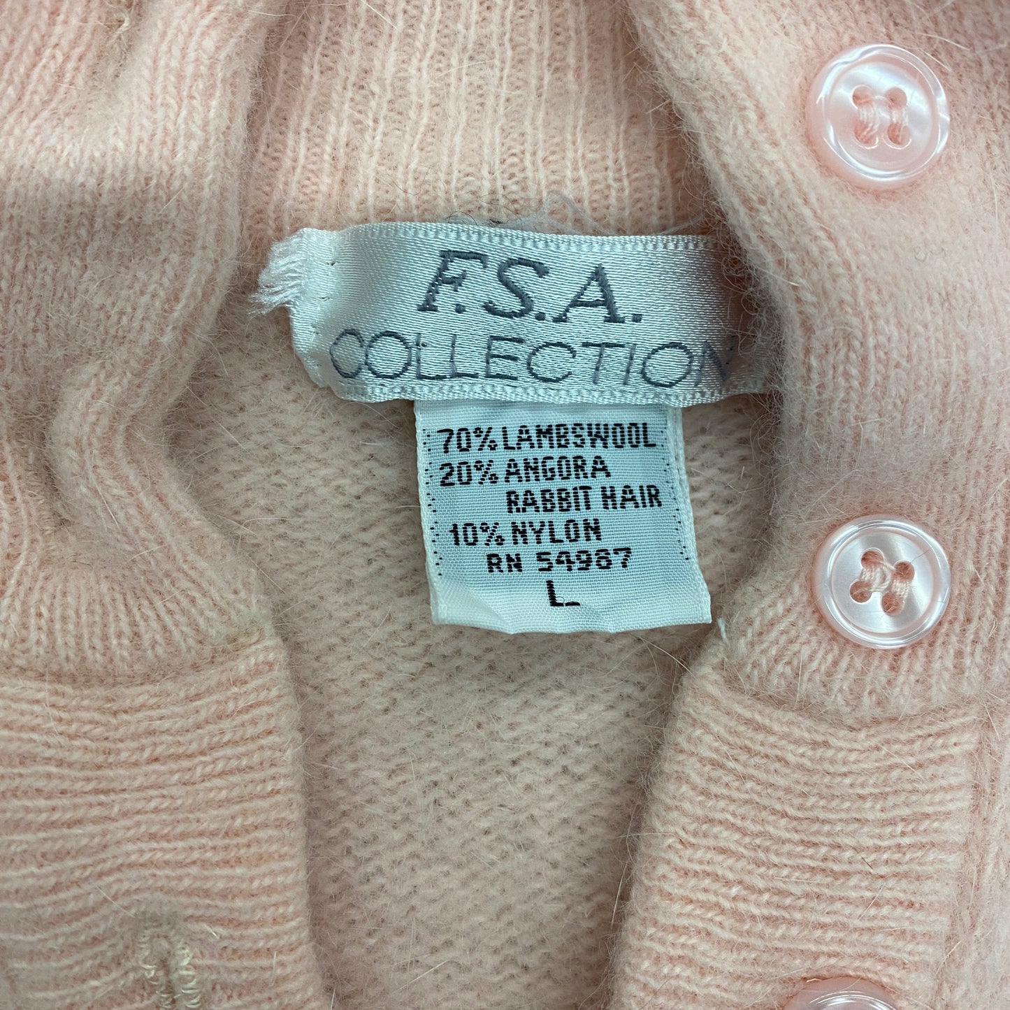 1980s FSA Collection Pink Lambswool & Angora Henley Sweater - Size Large