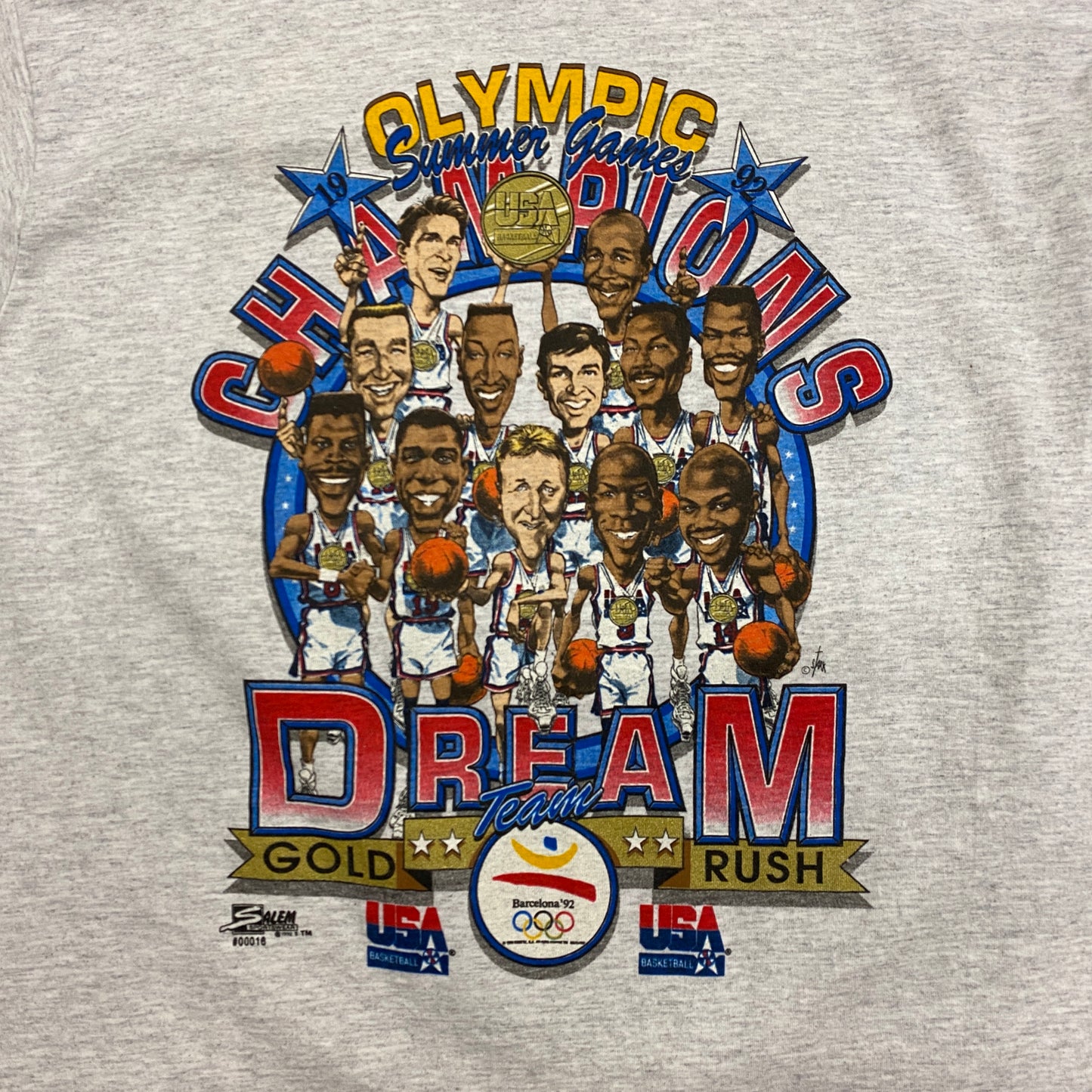 Vintage 1992 Barcelona Olympics USA Basketball Dream Team Caricature Tee - Size XL