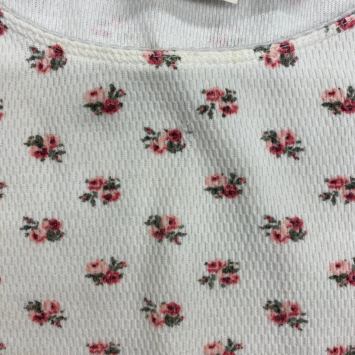 Basic Editions Cropped Floral Thermal Waffle Knit Shirt - Size XL