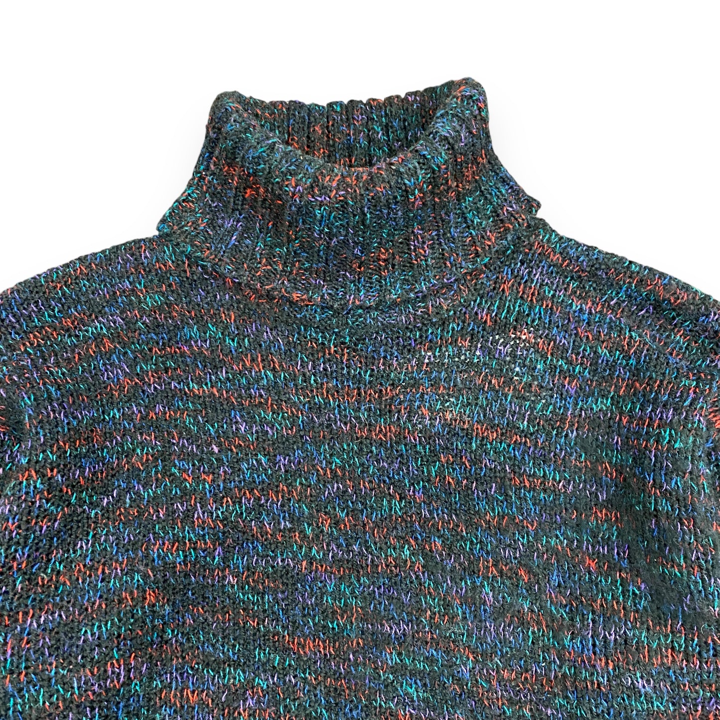 Vintage 1980s Rainbow Knit Turtleneck Sweater - Size Medium