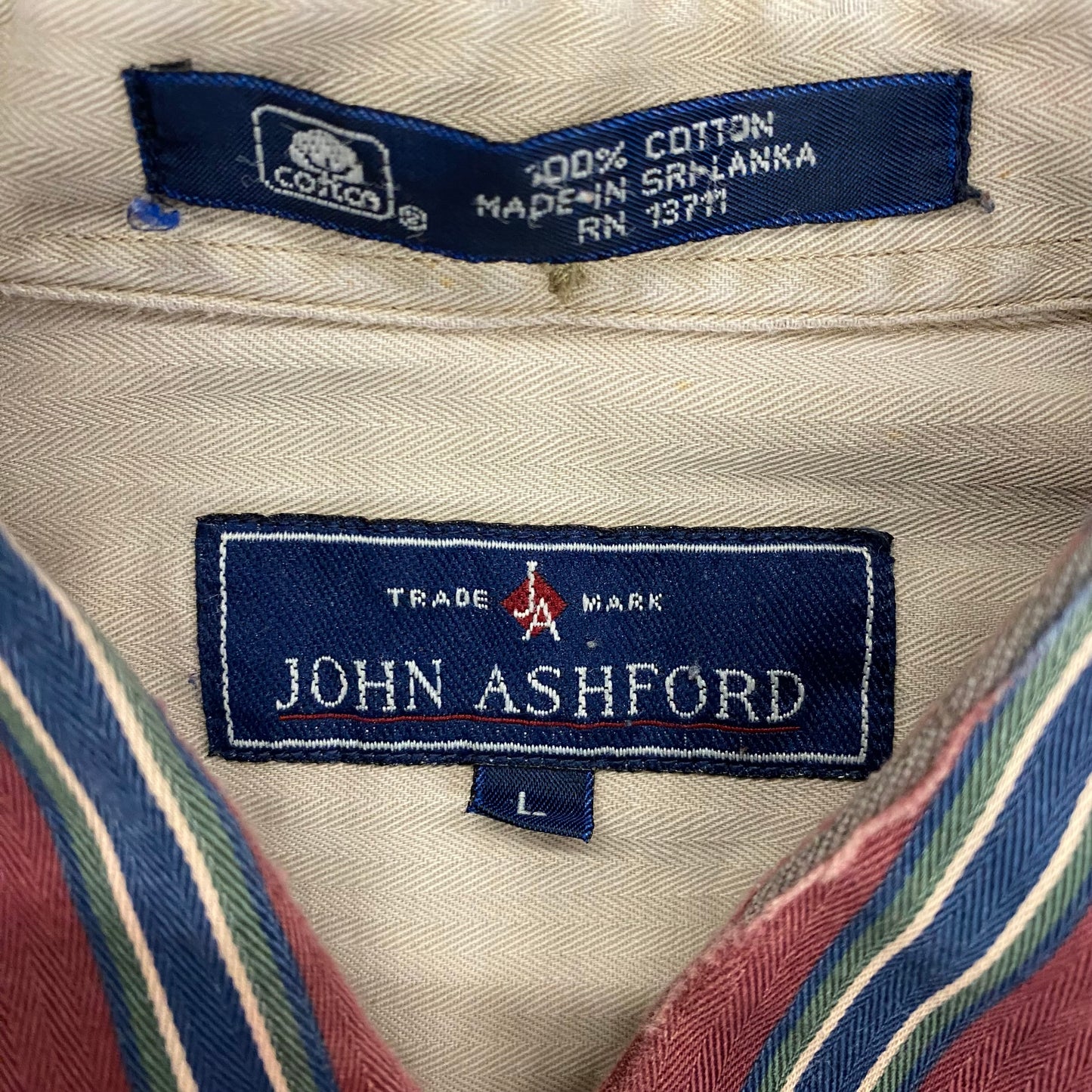 1990s John Ashford Maroon Striped Button Down - Size Large