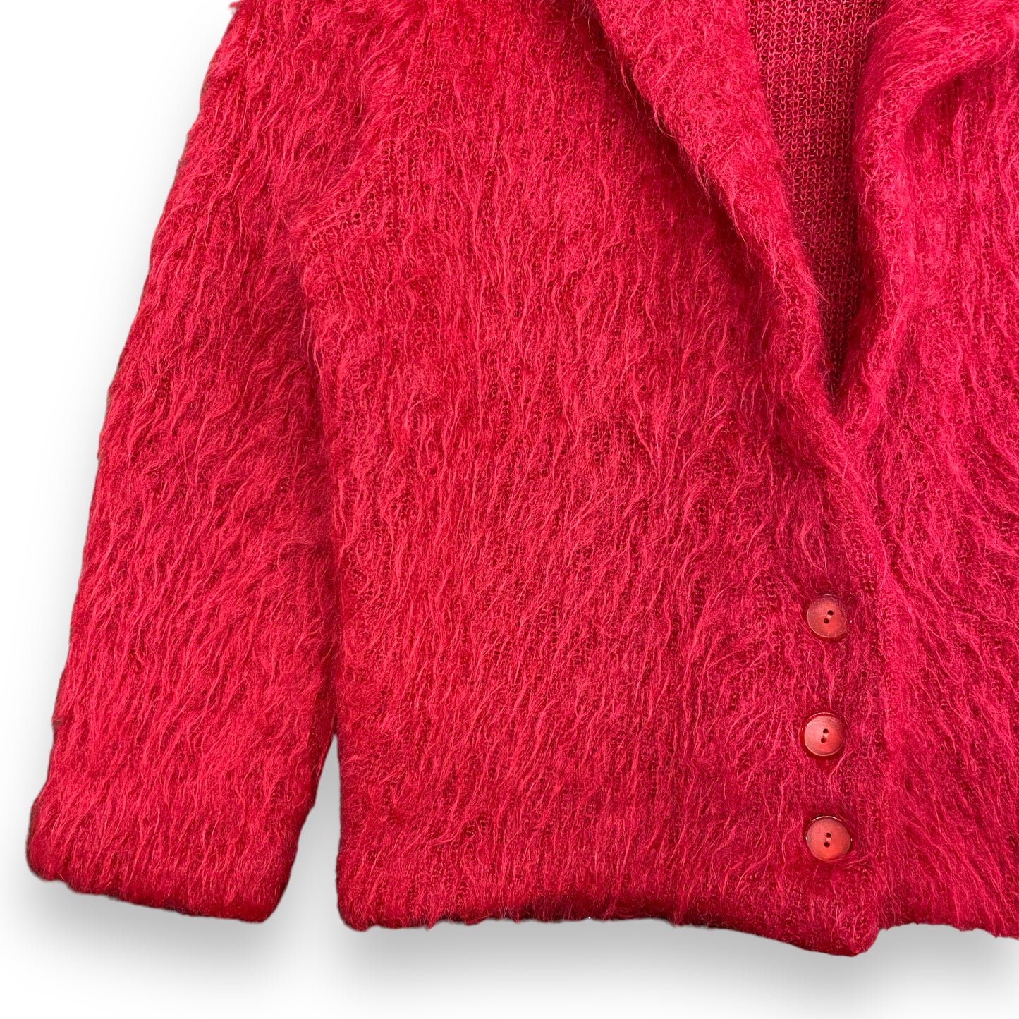 Vintage 1970s Shaggy Pink Mohair Oversized Collar Cardigan - Size Medium