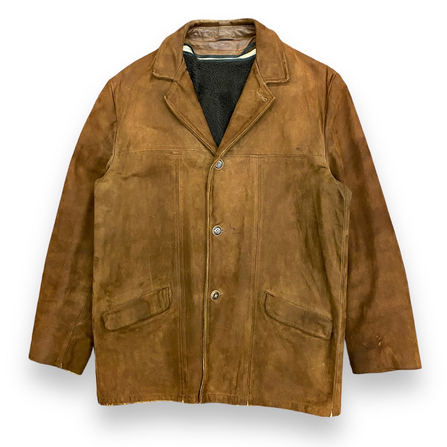 1970s William Barry Brown Suede Fleece Lined Coat - Size 40 (Medium)