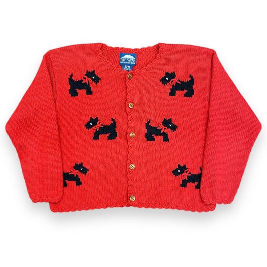 Vintage Hand Knit Red "Dogs" Boxy Fit Cardigan Sweater - Size S/M