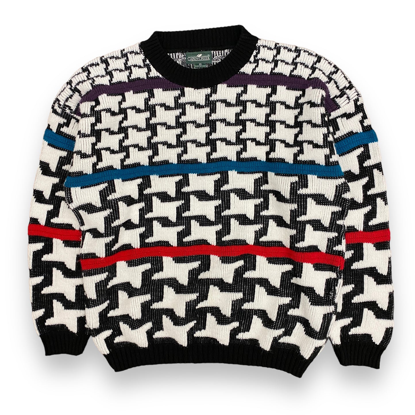 90s Cabin Creek Geometric Knit Black & White Sweater - Size Medium