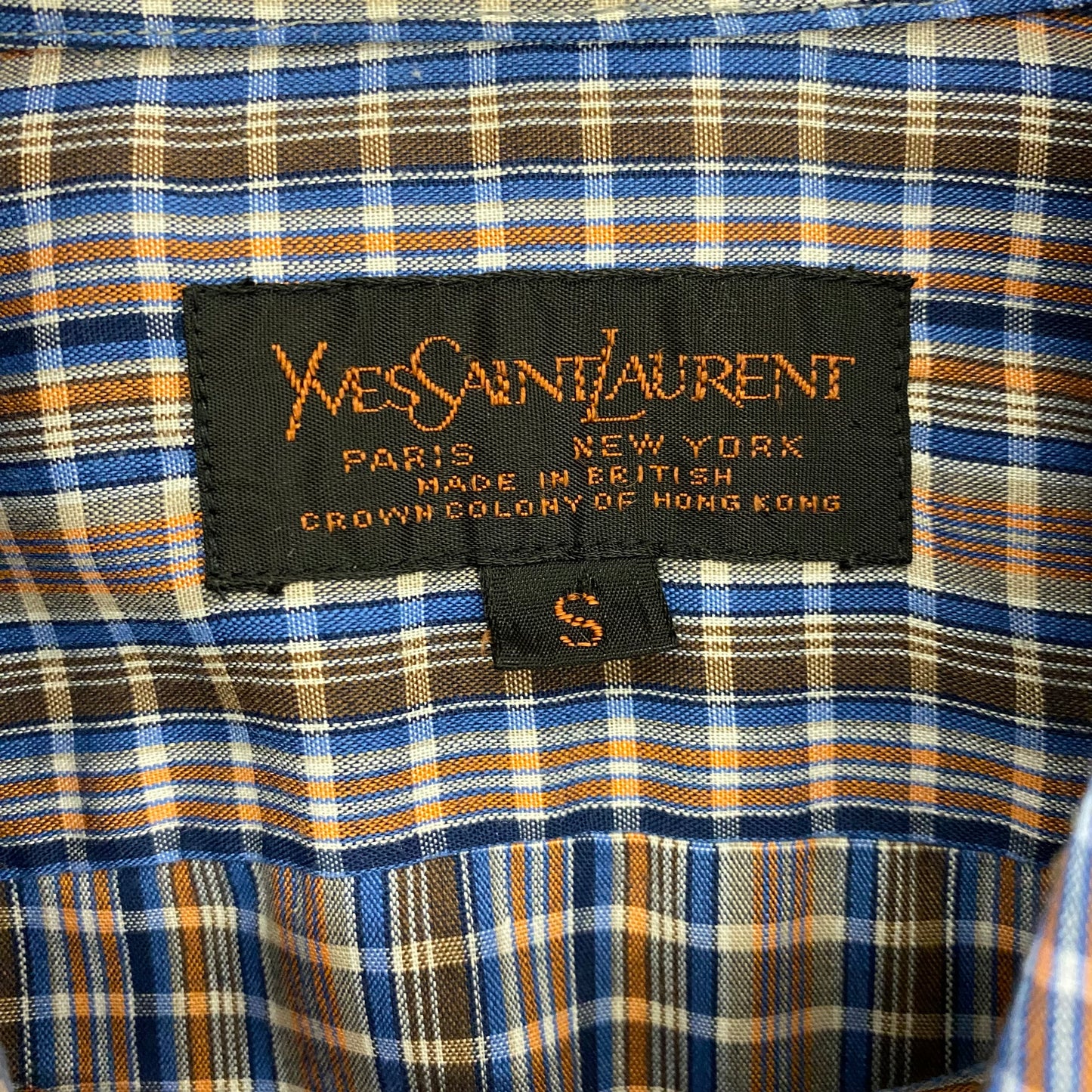 1980s Yves Saint Laurent Blue & Orange Plaid Button Up - Size Small