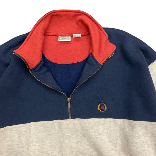 Vintage 1990s Bugle Boy Color-Blocked Quarter Zip Sweatshirt - Size XXL